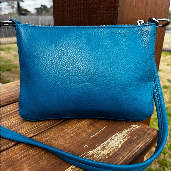 EUC! Cole Haan Blue Crossbody Bag with Silver Zipper and Textured Leather - Picture 2 of 7